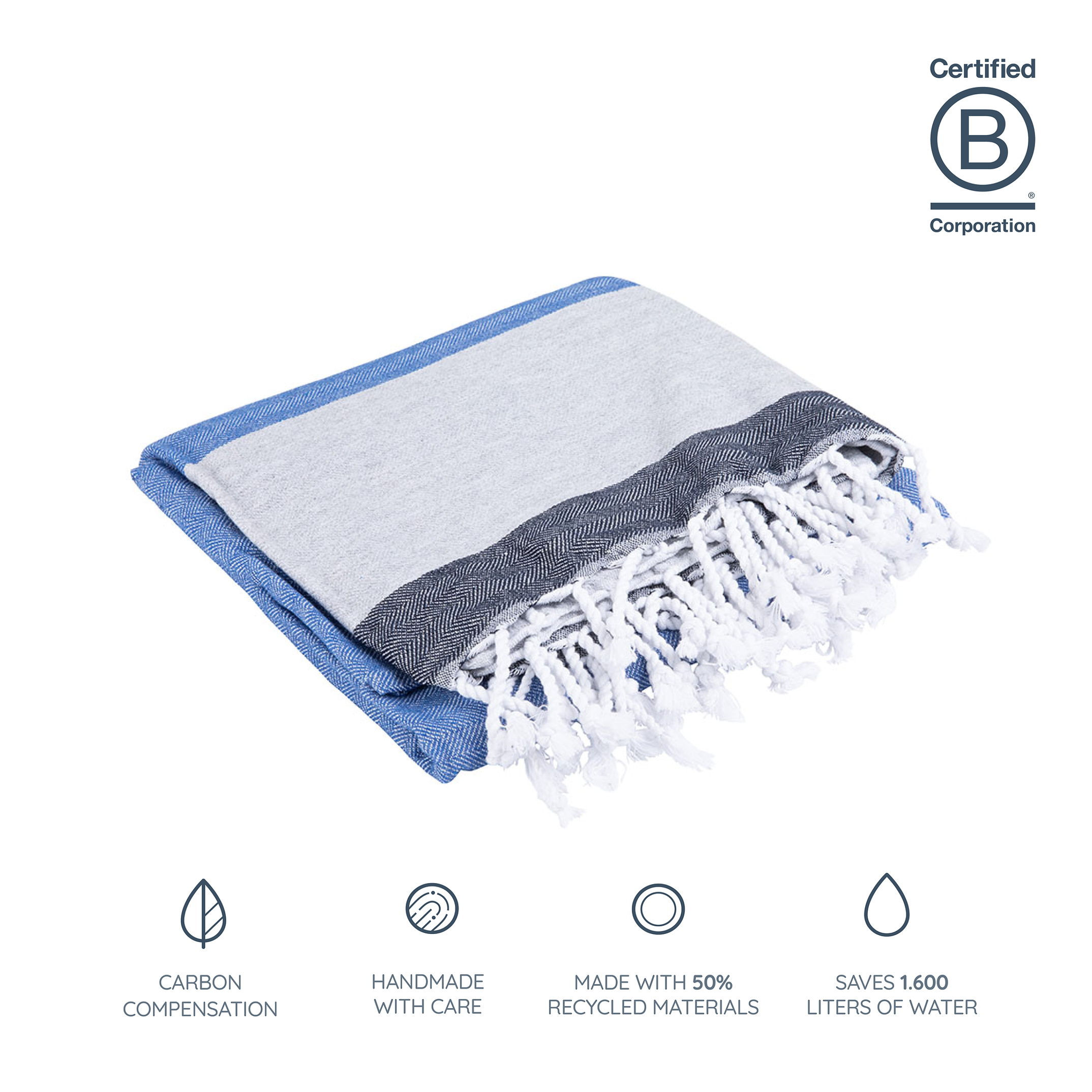 Unique - Hammam towel Royal Blue Navy Light Grey